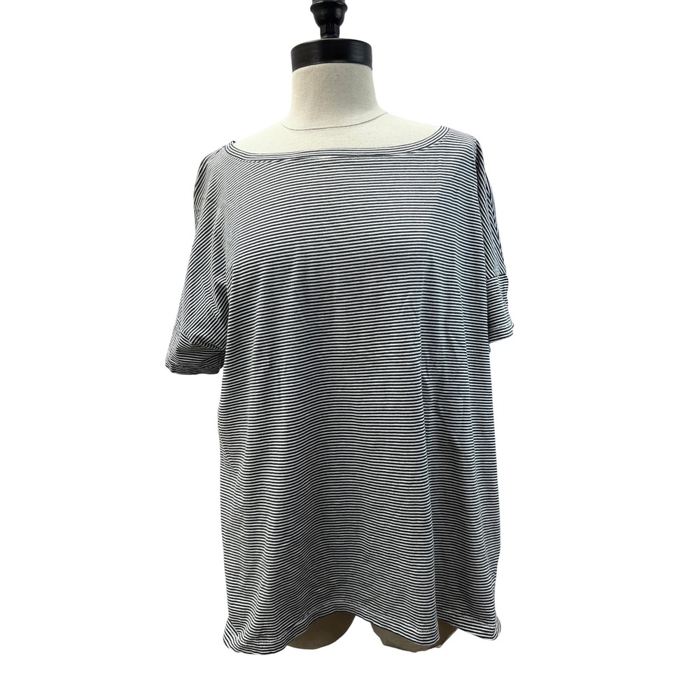 Eileen Fisher Striped Top Womens M Black White Excellent Organic Cotton Boxy Tee